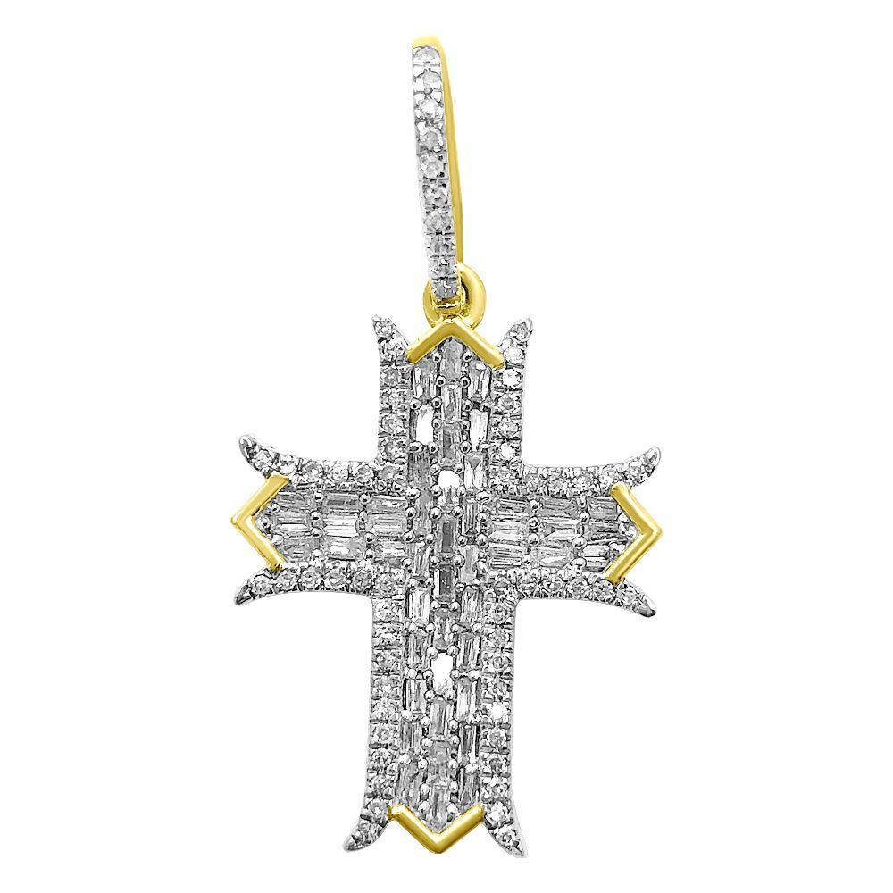 Arrow Cross Baguette Diamond Pendant .52cttw 10K Yellow Gold