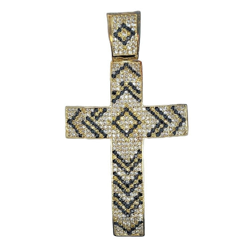 Arrow White Black & Yellow CZ Cross Iced Out Pendant