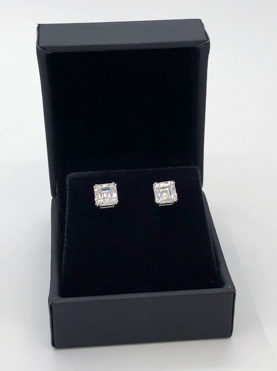 Asscher Cut Moissanite VVS D Stud Earrings .925 Sterling Silver