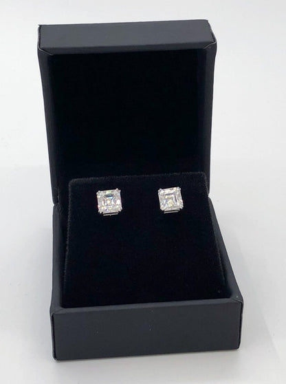 Asscher Cut Moissanite VVS D Stud Earrings .925 Sterling Silver