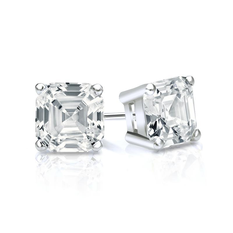 Asscher Cut Moissanite VVS D Stud Earrings .925 Sterling Silver