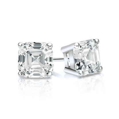 Asscher Cut Moissanite VVS D Stud Earrings .925 Sterling Silver