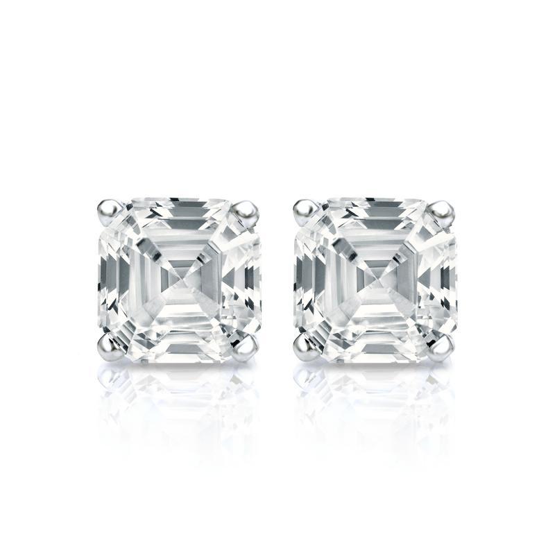 Asscher Cut Moissanite VVS D Stud Earrings .925 Sterling Silver