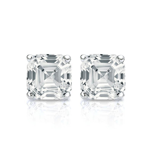 Asscher Cut Moissanite VVS D Stud Earrings .925 Sterling Silver