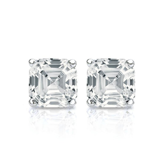 Asscher Cut Moissanite VVS D Stud Earrings .925 Sterling Silver