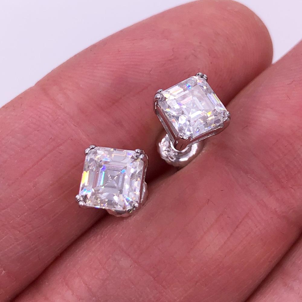 Asscher Cut Moissanite VVS D Stud Earrings .925 Sterling Silver