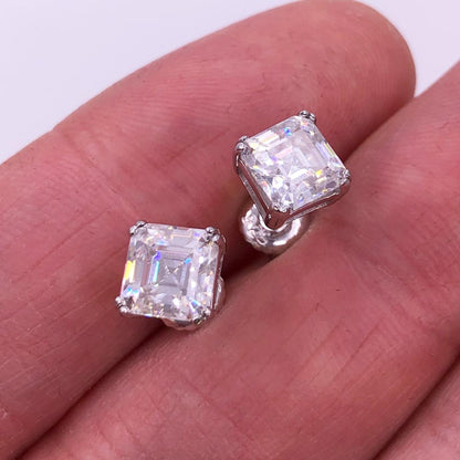 Asscher Cut Moissanite VVS D Stud Earrings .925 Sterling Silver