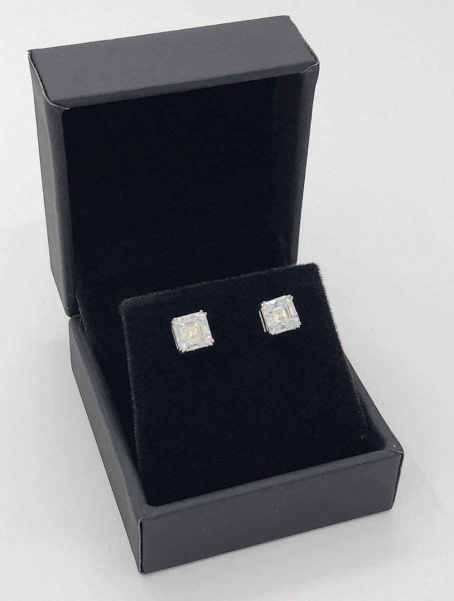 Asscher Cut Moissanite VVS D Stud Earrings .925 Sterling Silver