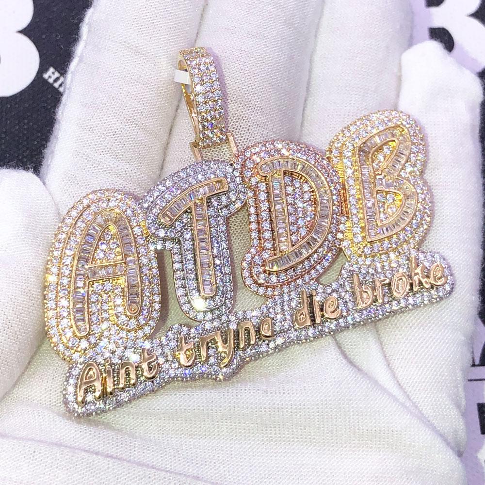 ATDB Aint Tryna Die Broke 3 Tone VVS CZ Iced Out Pendant