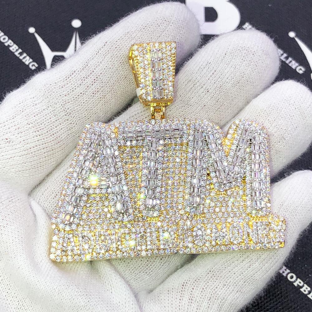 ATM Addicted to Money Baguette CZ Iced Out Pendant