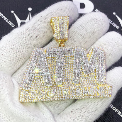 ATM Addicted to Money Baguette CZ Iced Out Pendant