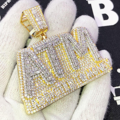 ATM Addicted to Money Baguette CZ Iced Out Pendant