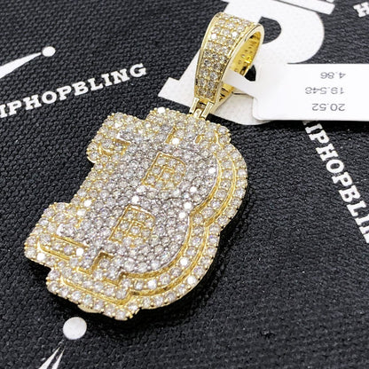 B Bitcoin BTC Diamond Pendant 4.86cttw 10K Yellow Gold
