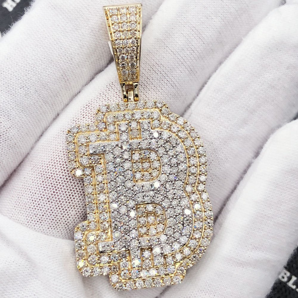 B Bitcoin BTC Diamond Pendant 4.86cttw 10K Yellow Gold