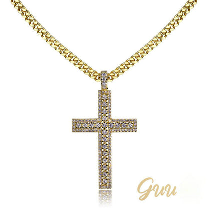 35mm  Iced Yellow Gold-Plated CZ Cross Pendant