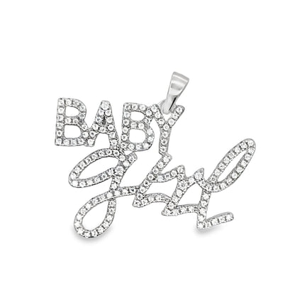 Baby Girl Iced Out Moissanite Pendant .925 Sterling Silver
