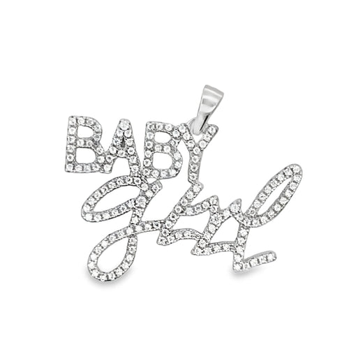 Baby Girl Iced Out Moissanite Pendant .925 Sterling Silver