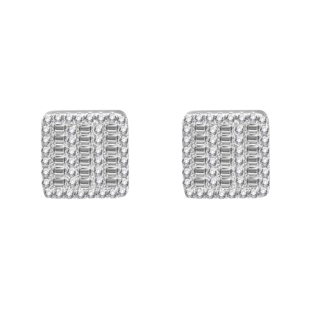 Baguette 3 Row Box CZ Iced Out Earrings .925 Silver