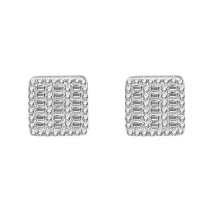 Baguette 3 Row Box CZ Iced Out Earrings .925 Silver