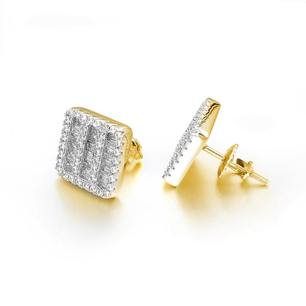 Baguette 3 Row Box CZ Iced Out Earrings .925 Silver