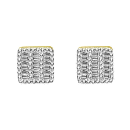 Baguette 3 Row Box CZ Iced Out Earrings .925 Silver
