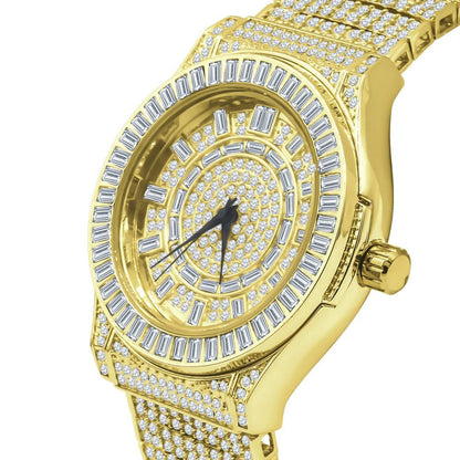 Baguette Bezel 10 Row CZ Band Iced Out Watch