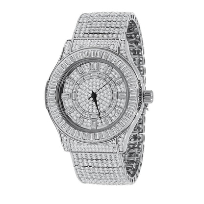 Baguette Bezel 10 Row CZ Band Iced Out Watch