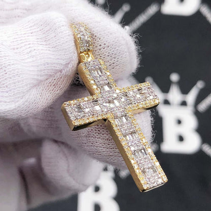 Baguette Block Cross Diamond Pendant 1.05cttw 10K Yellow Gold