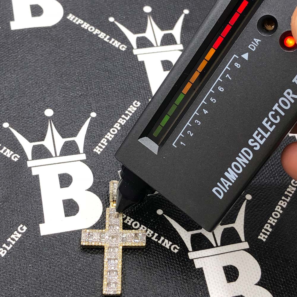 Baguette Block Cross Diamond Pendant 1.05cttw 10K Yellow Gold