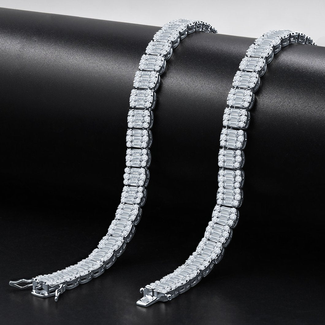 Baguette Center Link CZ Iced out Chain .925 Sterling Silver