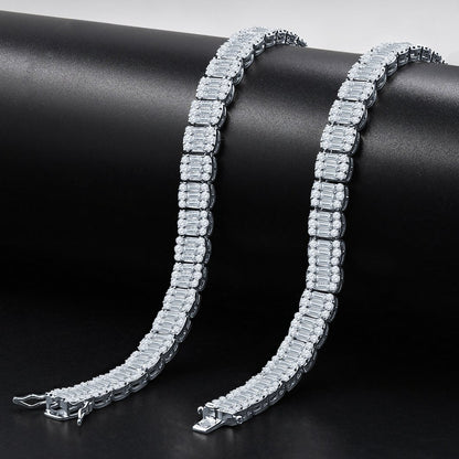 Baguette Center Link CZ Iced out Chain .925 Sterling Silver