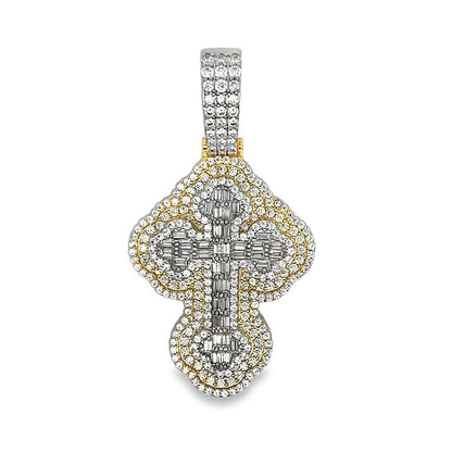 Baguette Clover Cross CZ Hip Hop Iced Out Pendant