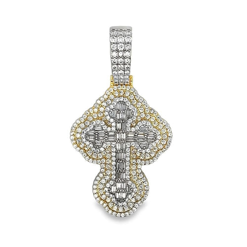 Baguette Clover Cross CZ Hip Hop Iced Out Pendant