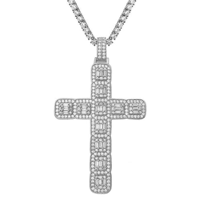 Baguette Cluster Cross Bling Pendant in White / Yellow Gold