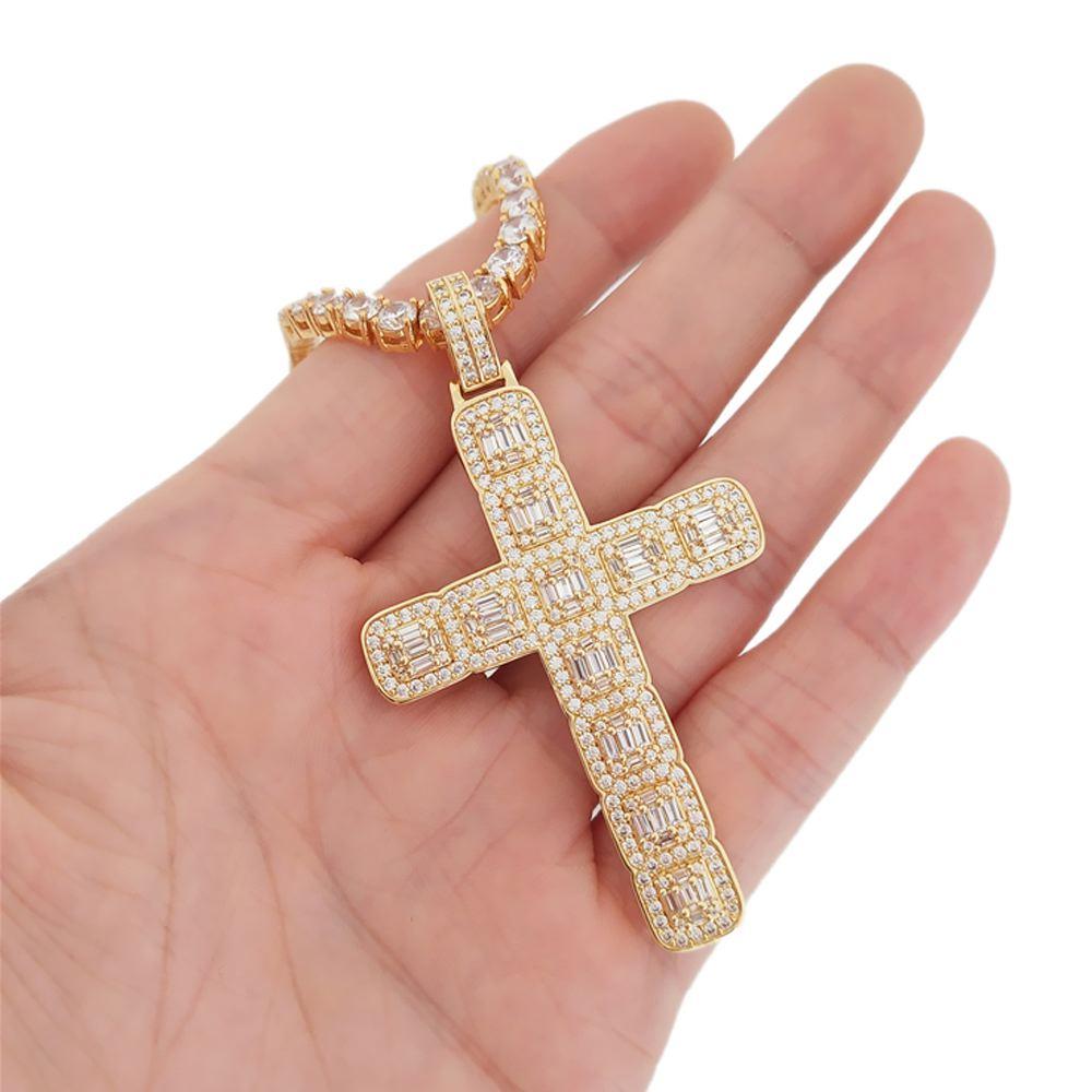 Baguette Cluster Cross Bling Pendant in White / Yellow Gold