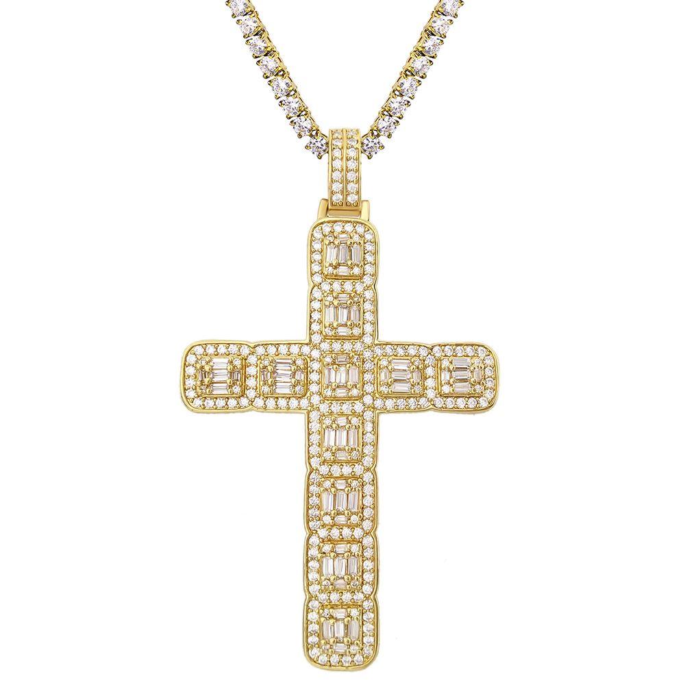 Baguette Cluster Cross Bling Pendant in White / Yellow Gold