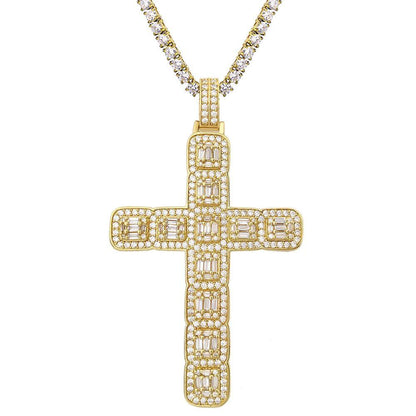 Baguette Cluster Cross Bling Pendant in White / Yellow Gold