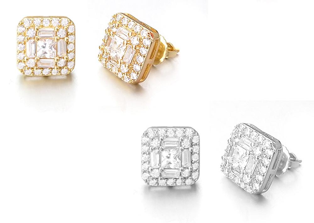 Baguette Cluster CZ Iced Out Earrings .925 Silver
