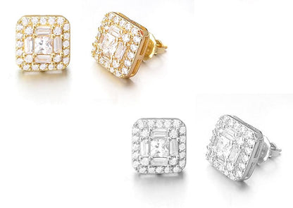 Baguette Cluster CZ Iced Out Earrings .925 Silver