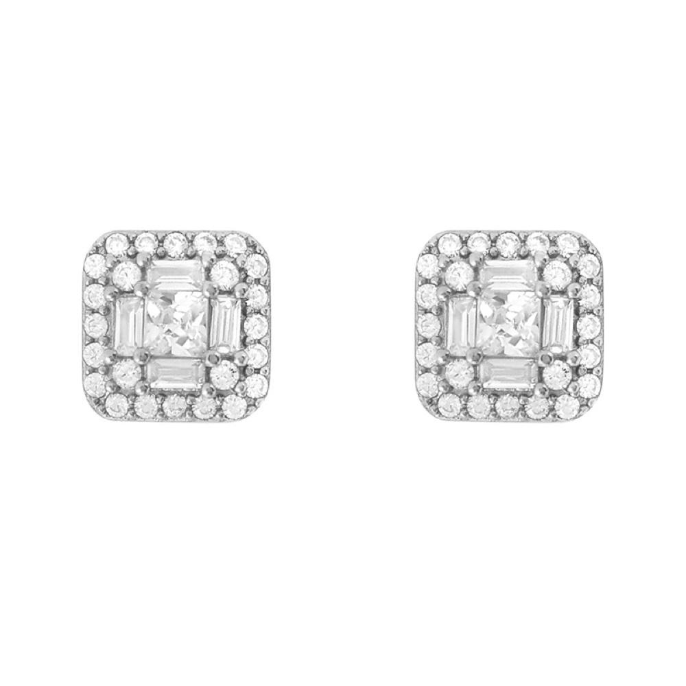 Baguette Cluster CZ Iced Out Earrings .925 Silver