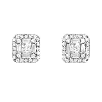 Baguette Cluster CZ Iced Out Earrings .925 Silver