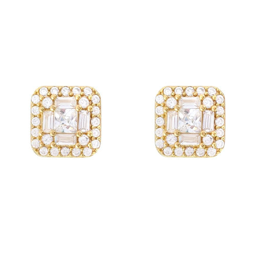 Baguette Cluster CZ Iced Out Earrings .925 Silver