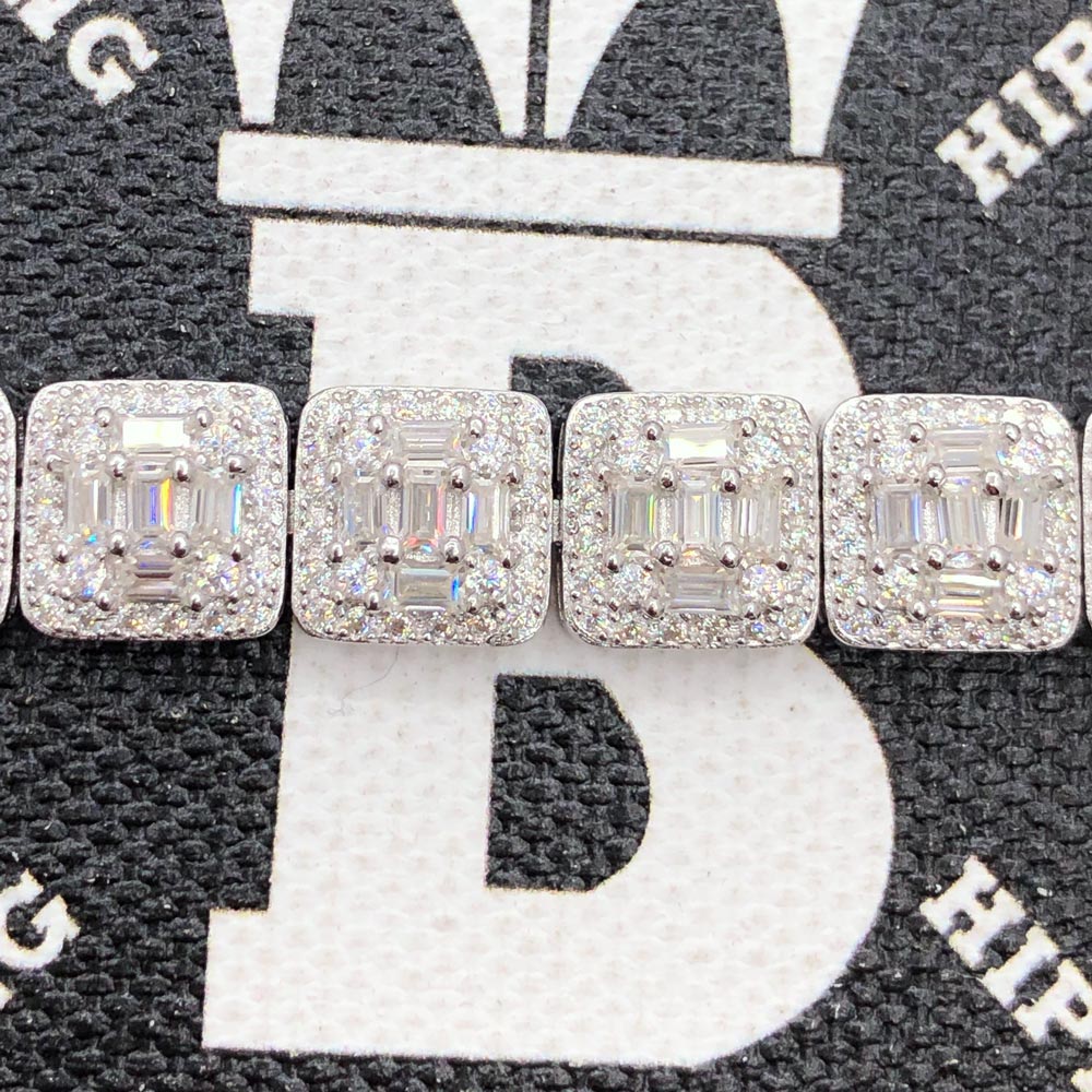 Baguette Cluster Moissanite Bracelet Iced Out .925 Sterling Silver