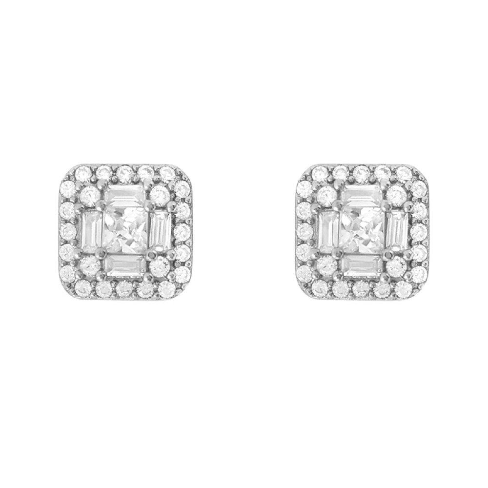 Baguette Cluster VVS Moissanite Earrings .925 Sterling Silver
