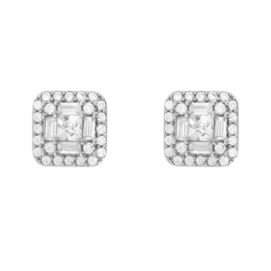Baguette Cluster VVS Moissanite Earrings .925 Sterling Silver