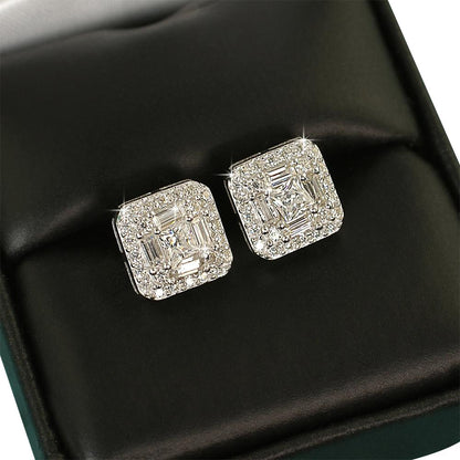 Baguette Cluster VVS Moissanite Earrings .925 Sterling Silver