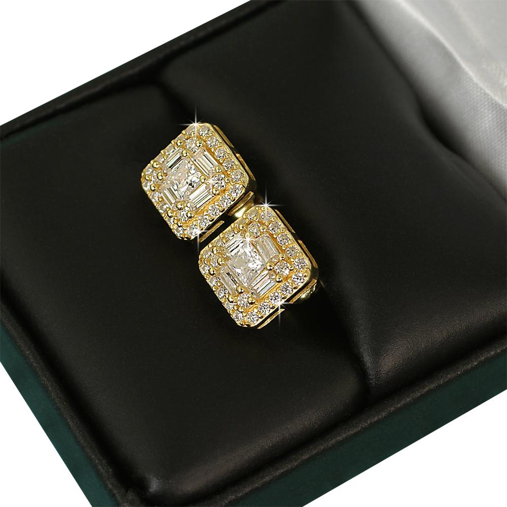 Baguette Cluster VVS Moissanite Earrings .925 Sterling Silver