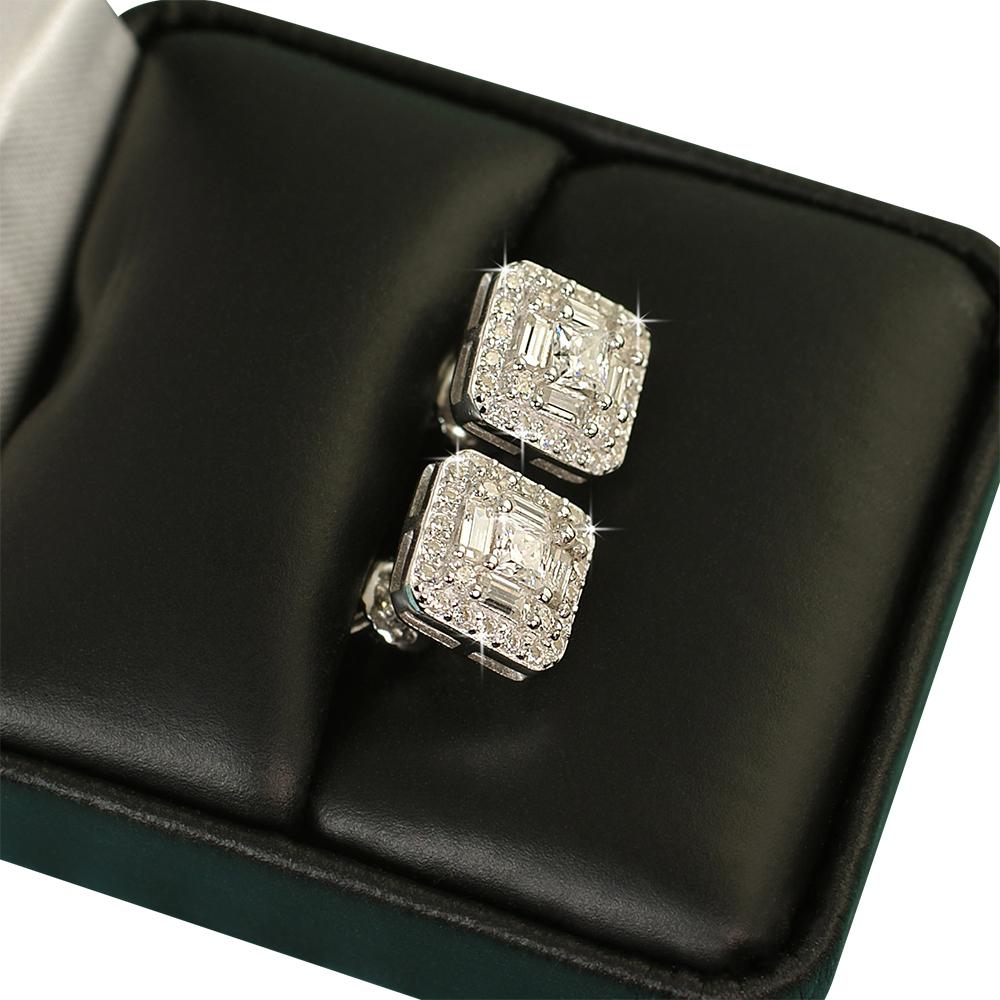 Baguette Cluster VVS Moissanite Earrings .925 Sterling Silver