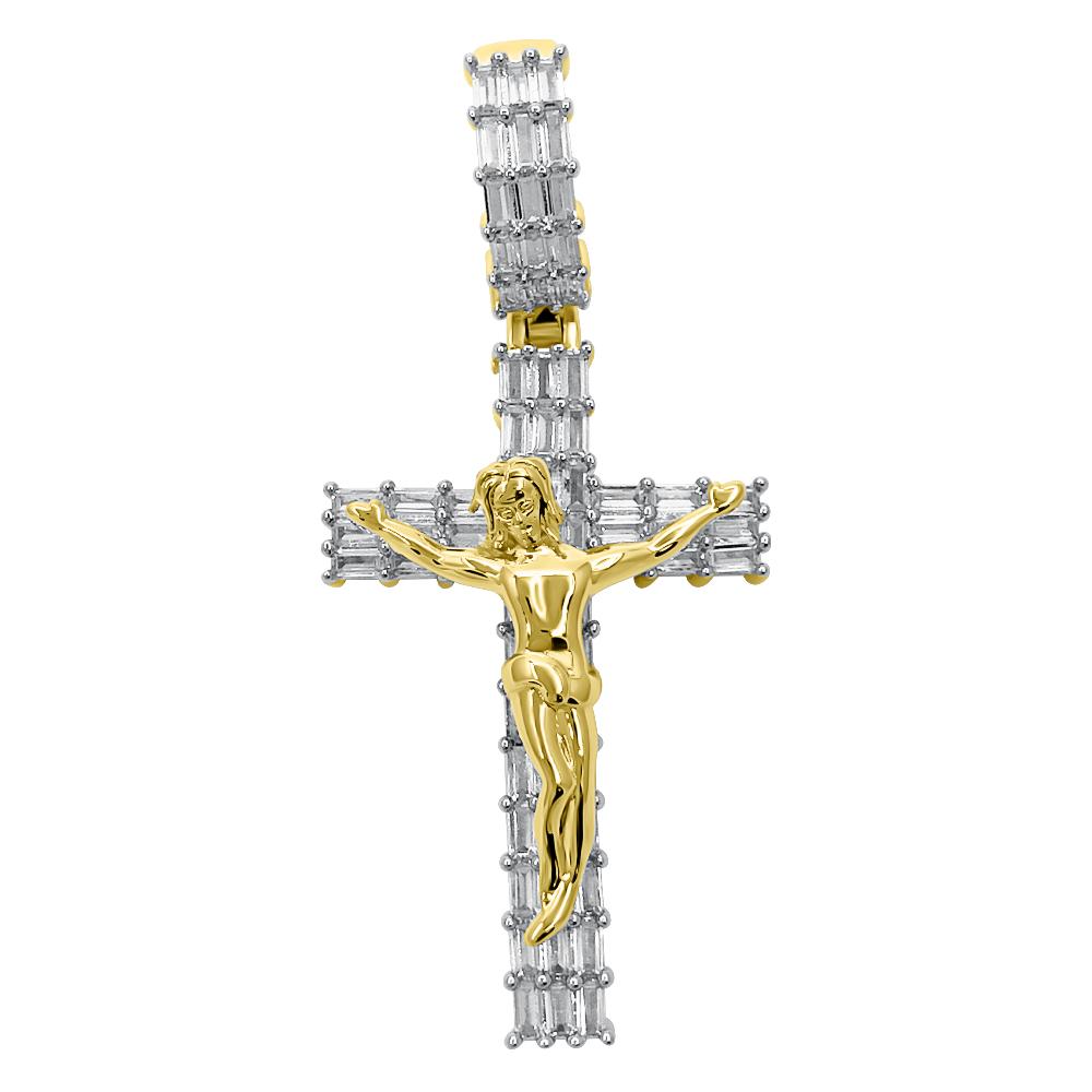 Baguette Crucifix 3 Row Cross VVS CZ Hip Hop Iced Out Pendant