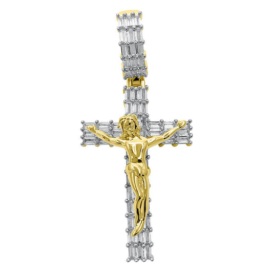 Baguette Crucifix 3 Row Cross VVS CZ Hip Hop Iced Out Pendant